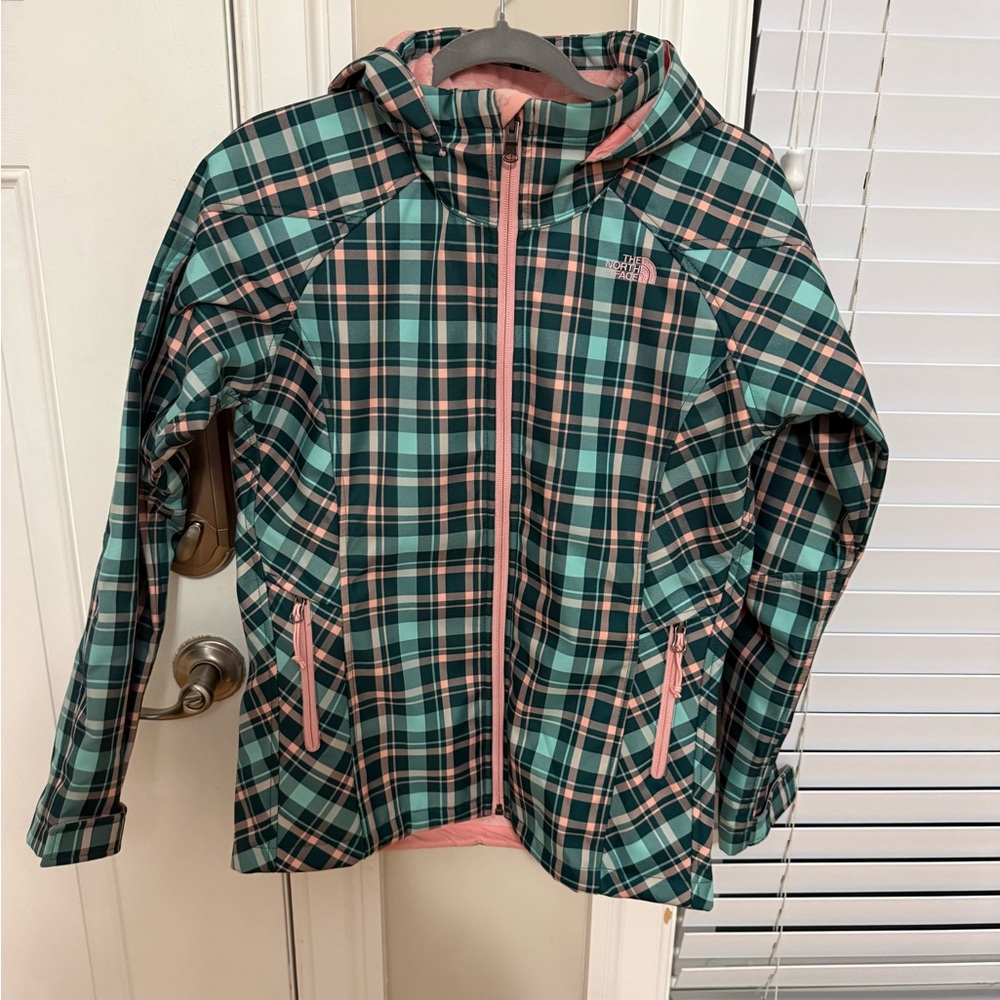 The North Face Plaid Hooded Ski Jacket - Teal & Pink